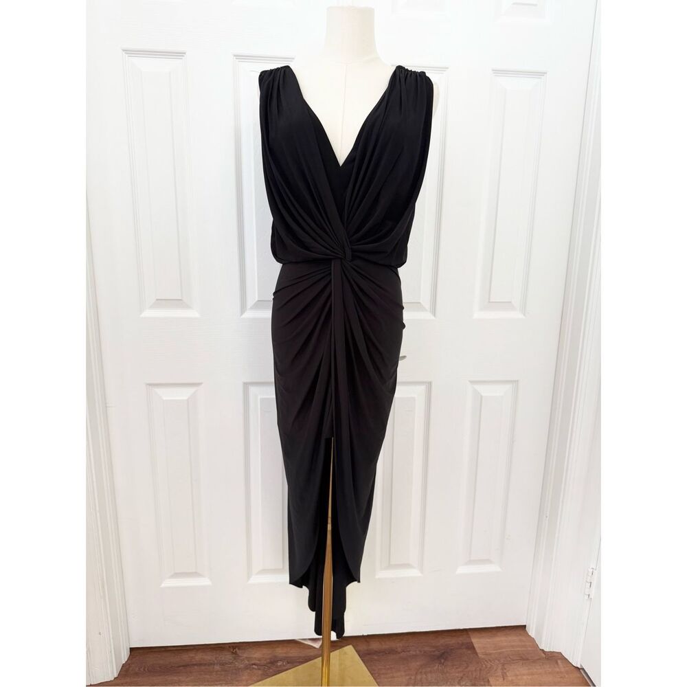 Misa Los‎ Angeles Leza Gathered Black Sleeveless Twisted Tulip Maxi Dress Small